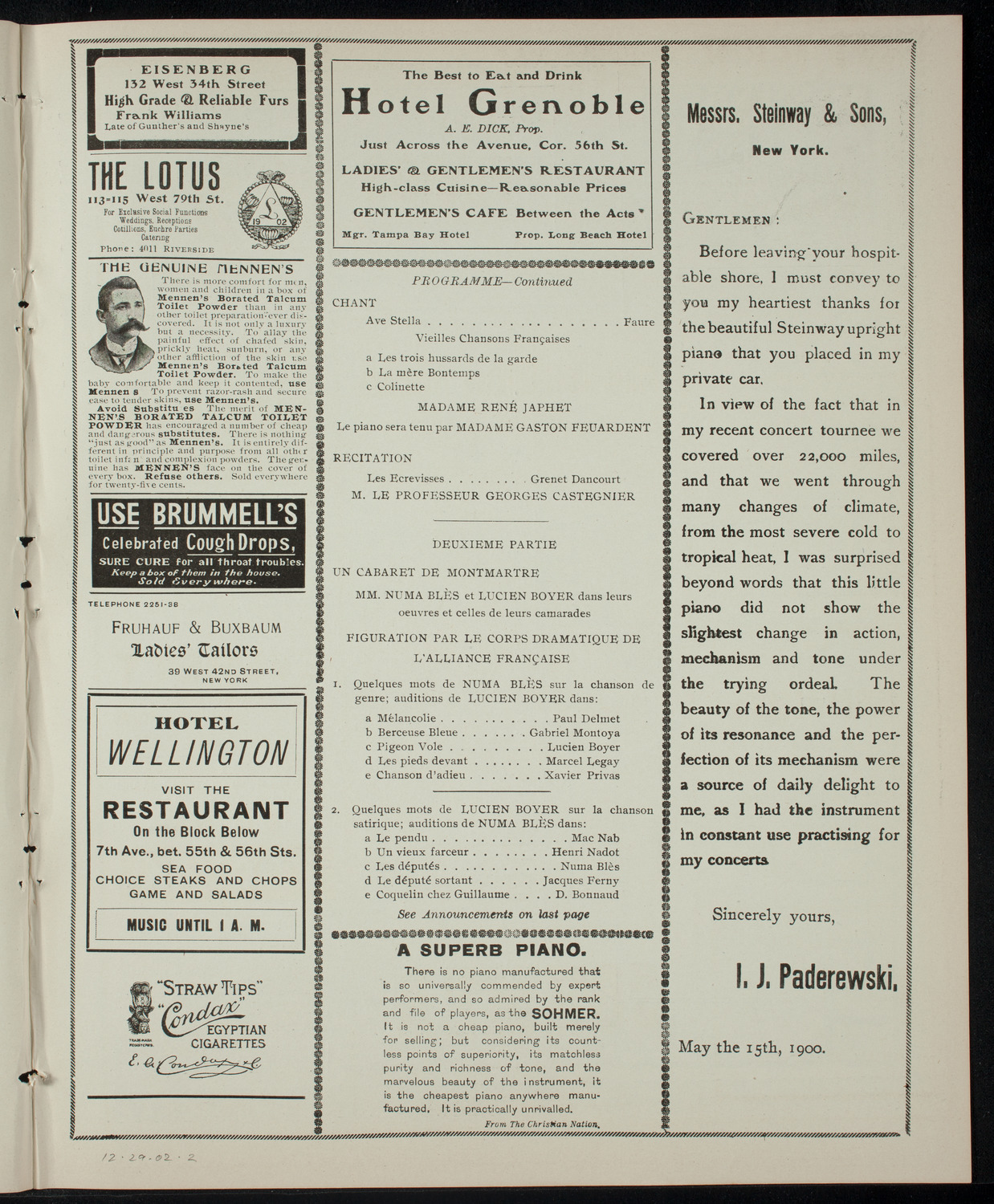 Soirée de l'Alliance Française, December 29, 1902, program page 3