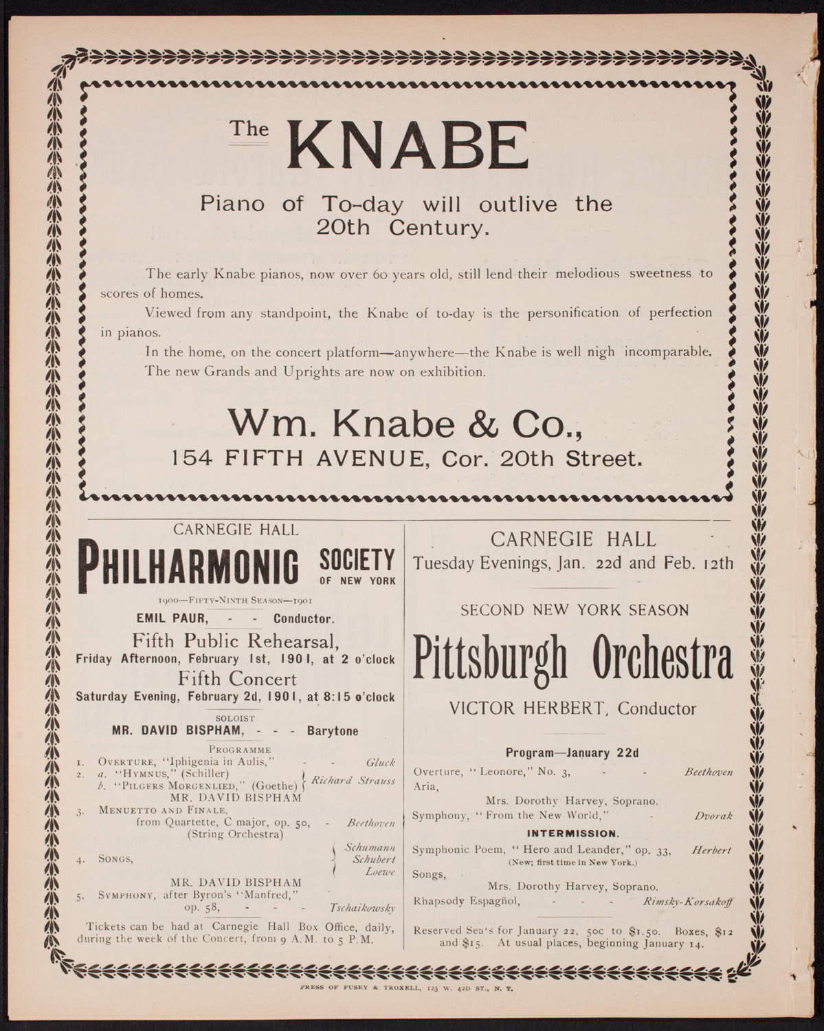 New York Philharmonic, January 12, 1901, program page 10
