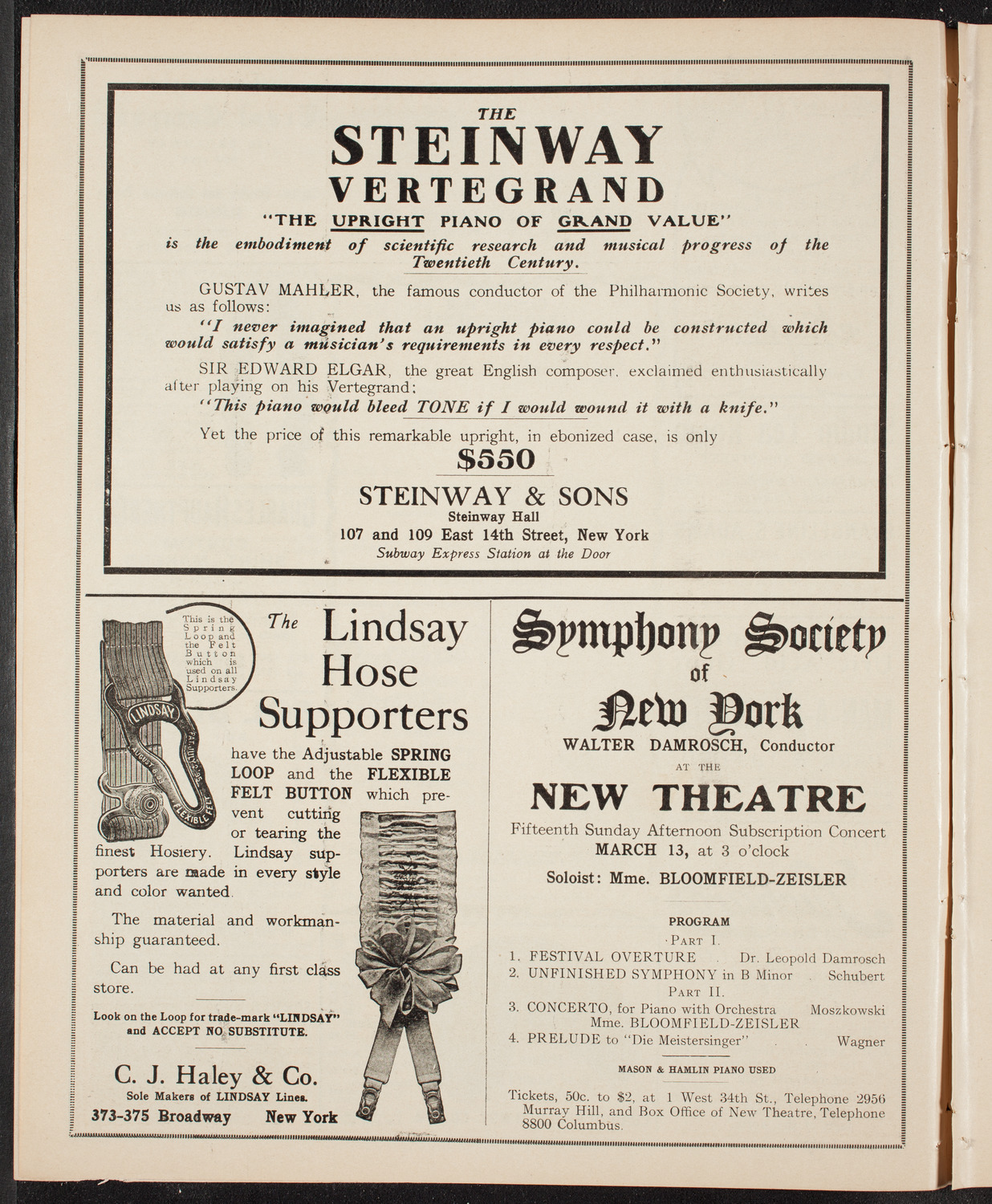 New York Philharmonic, March 6, 1910, program page 4