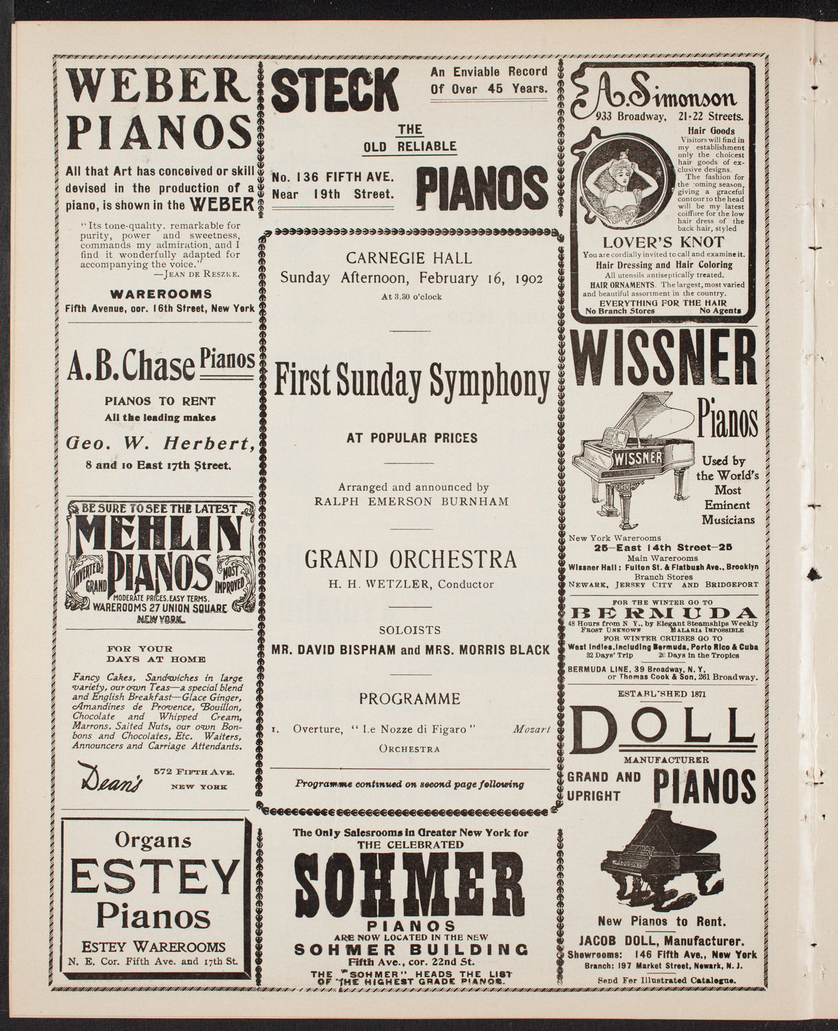 Hermann Hans Wetzler conducting Grand Orchestra, February 16, 1902, program page 6