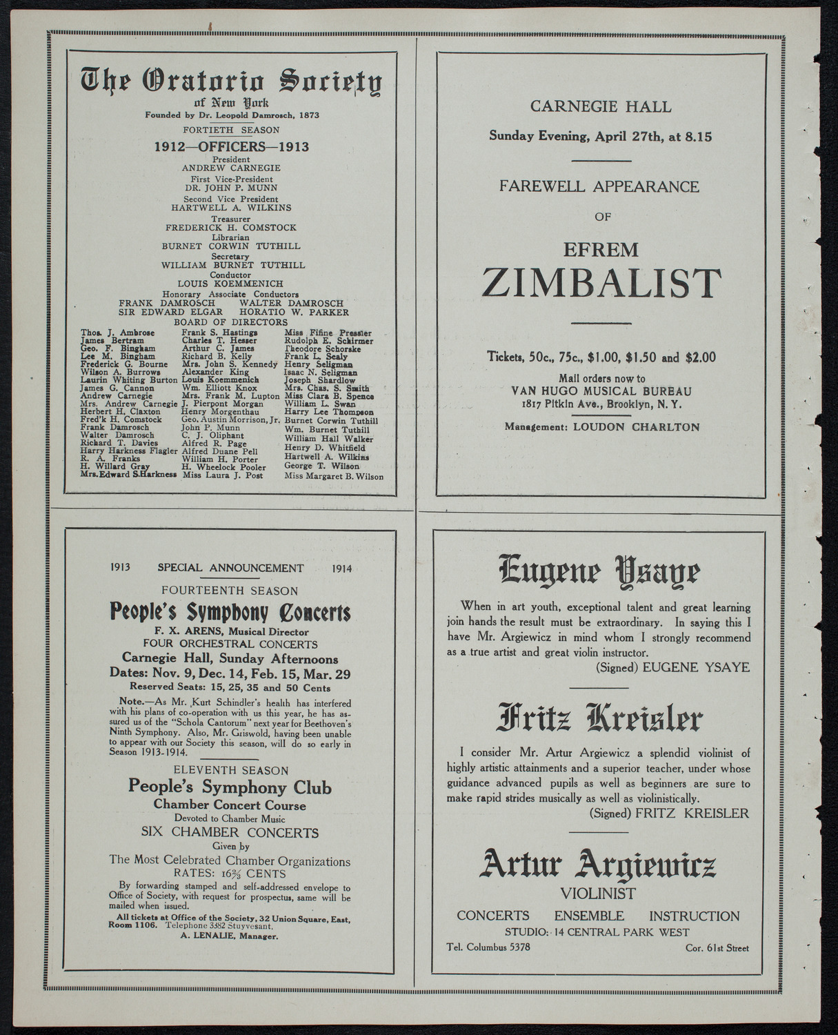 Russian Symphony Society of New York, April 22, 1913, program page 10