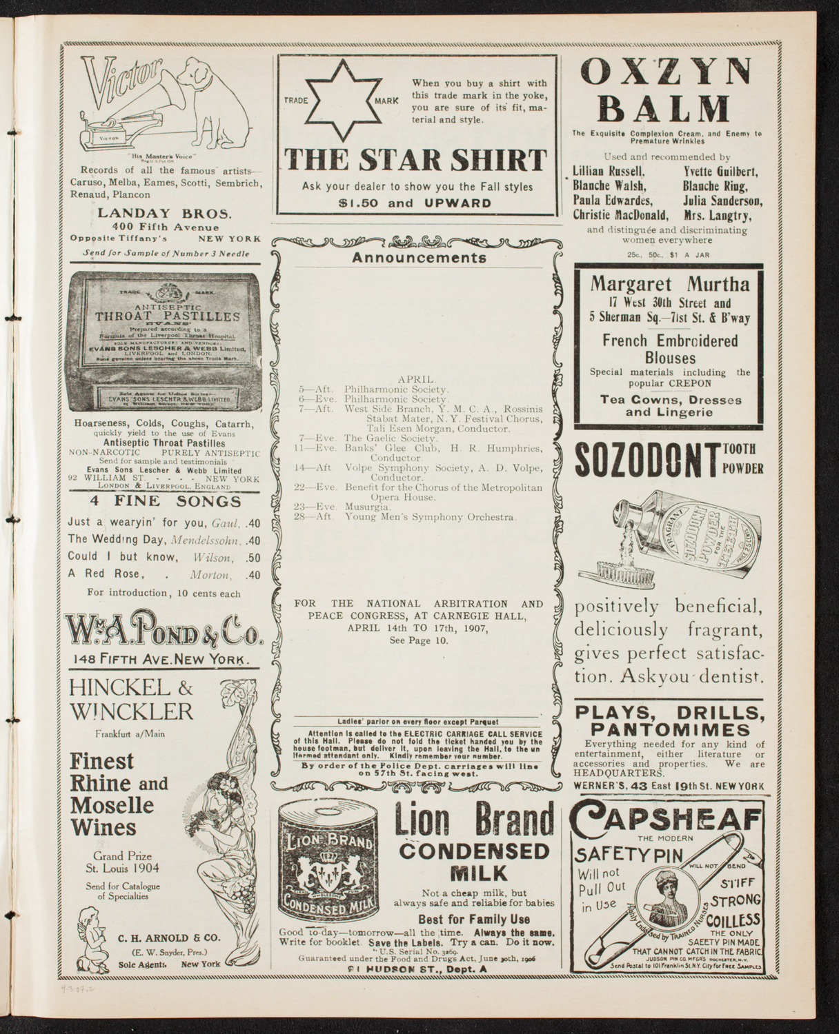 Paul Hartmann's "St. Peter", April 3, 1907, program page 3