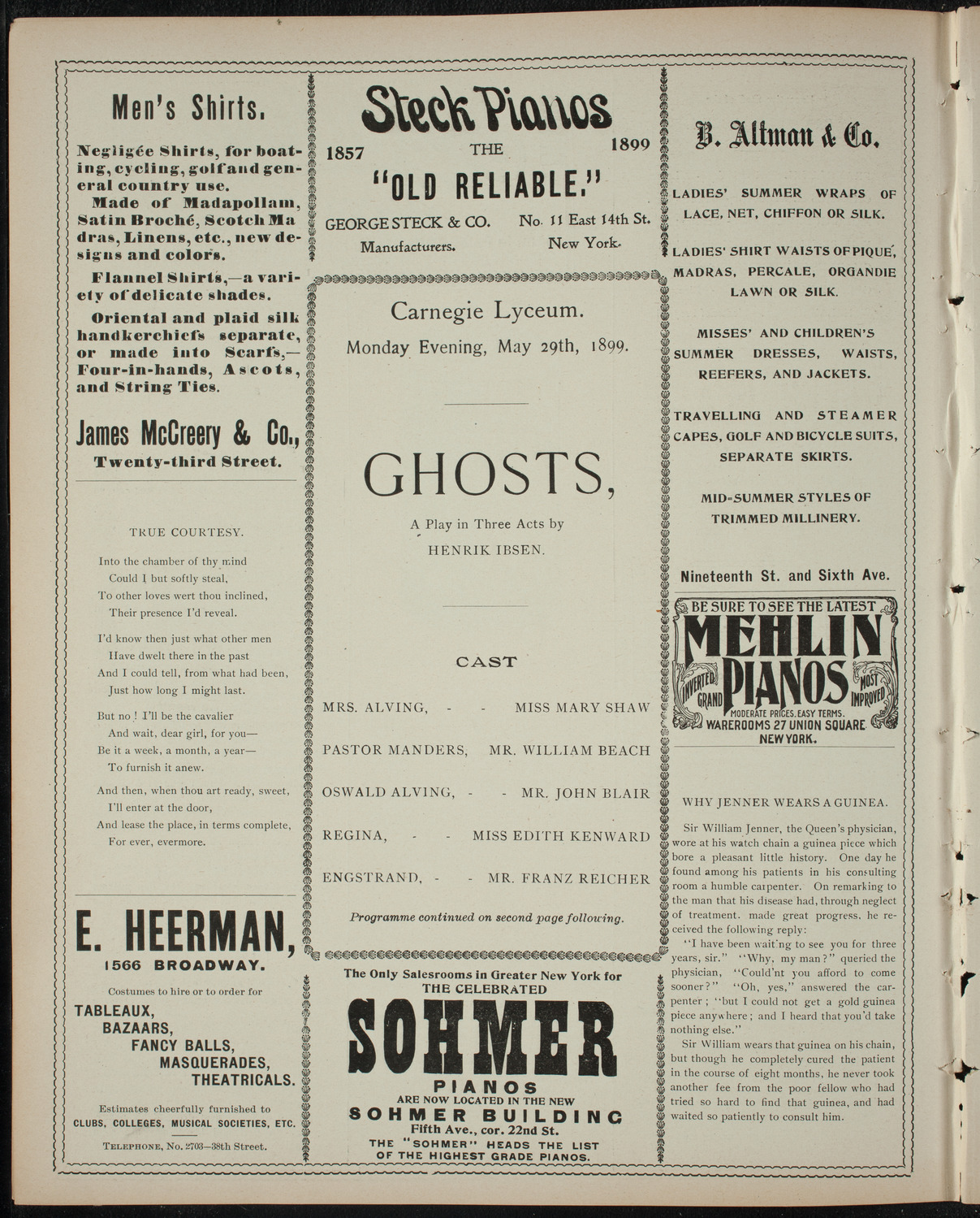 Ibsen's "Ghosts", May 29, 1899, program page 4