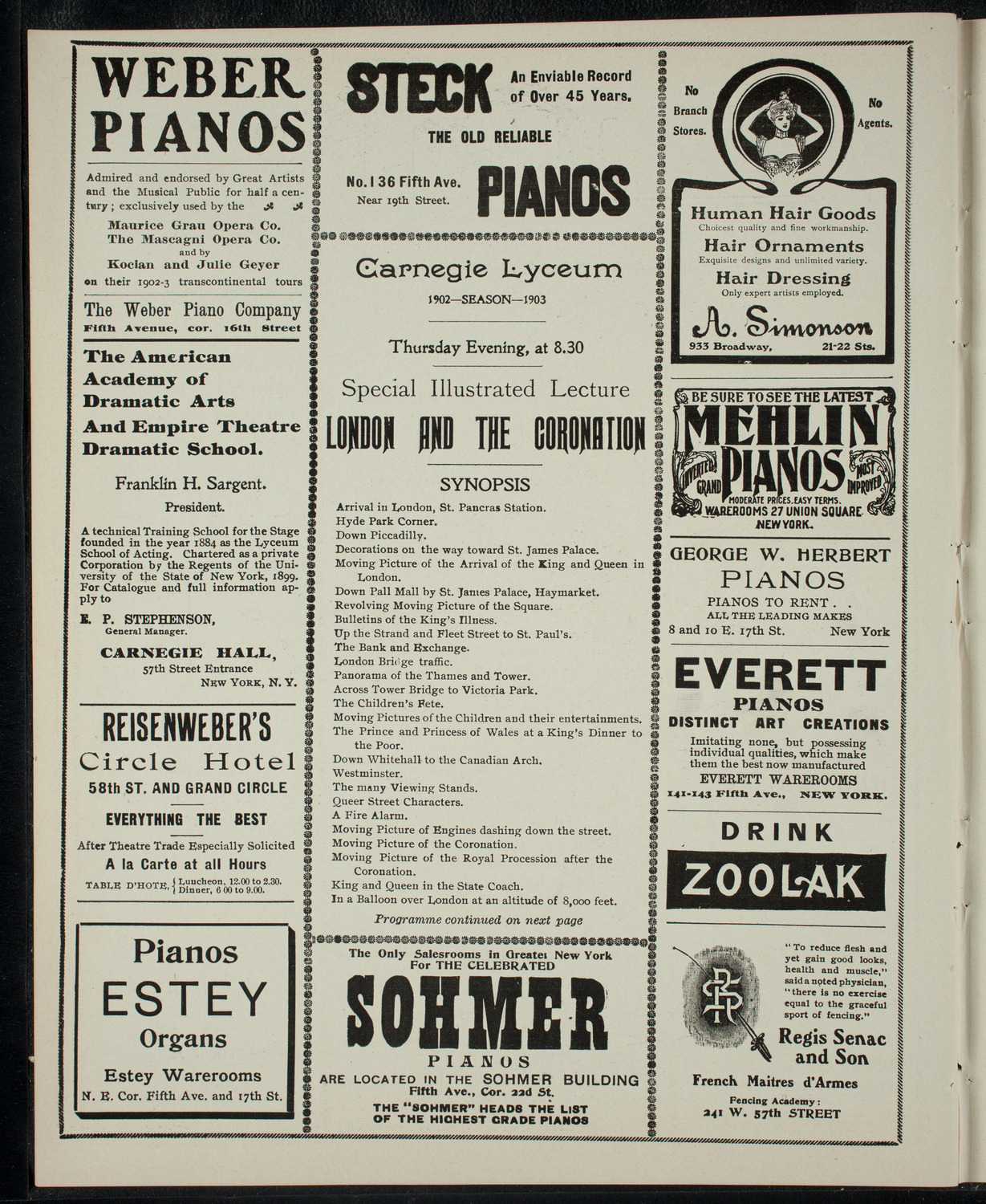 Elmendorf Lecture: London and the Coronation, November 20, 1902, program page 2