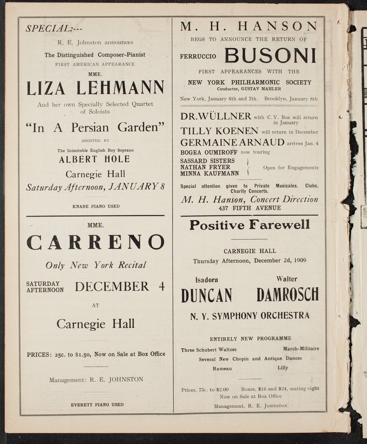New York Symphony Orchestra, November 30, 1909, program page 10