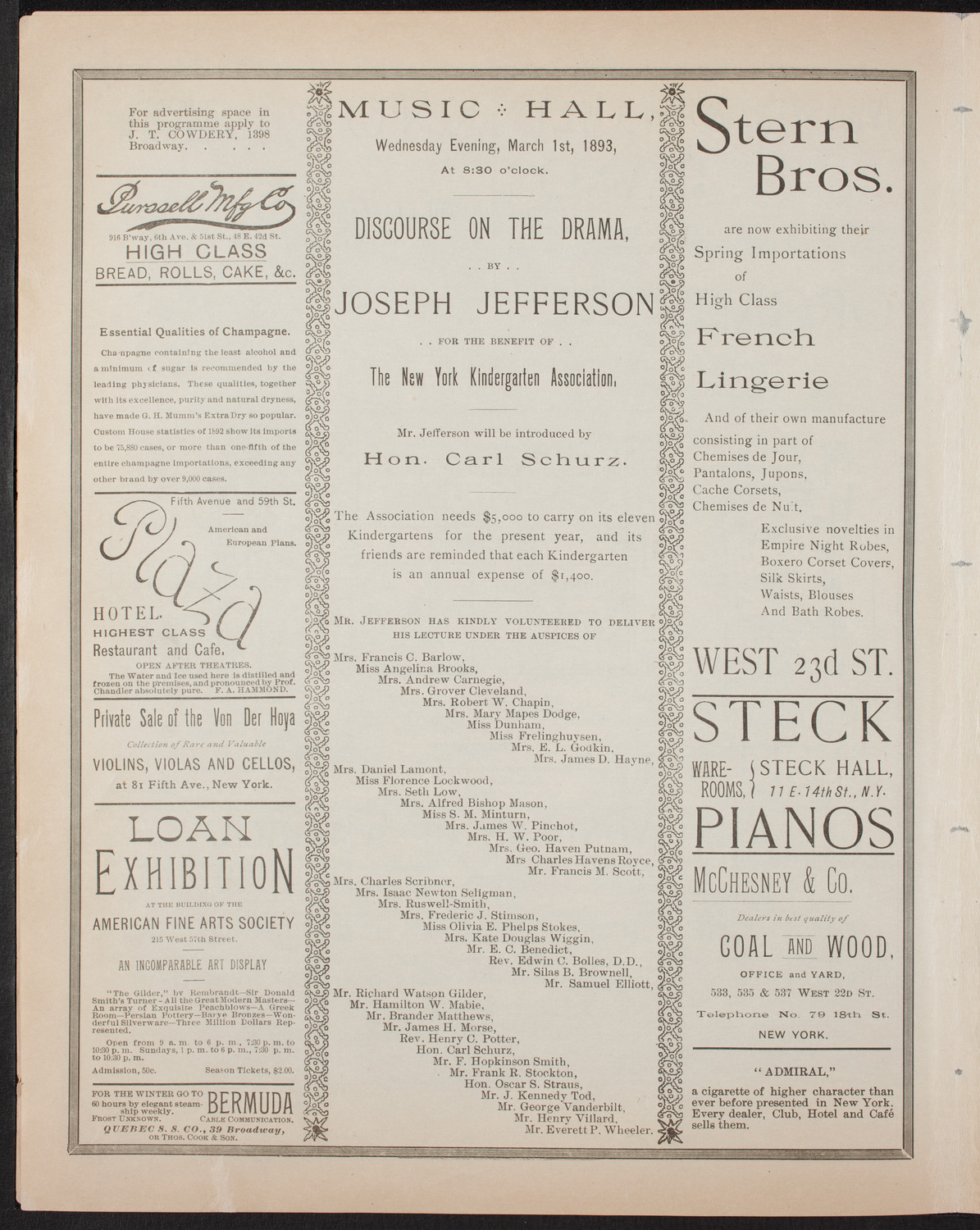 Discourse on The Drama by Joseph Jefferson, March 1, 1893, program page 4