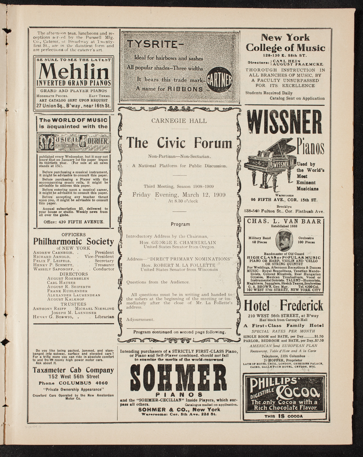 The Civic Forum, March 12, 1909, program page 5