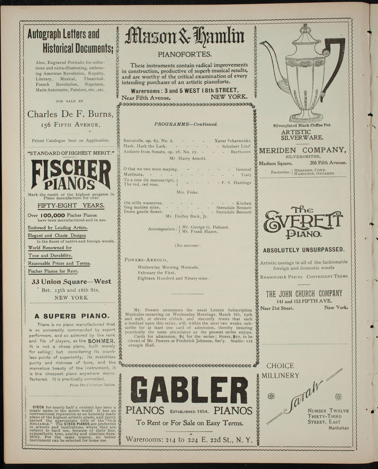 Powers-Arnold Wednesday Morning Musicale, February 1, 1899, program page 6