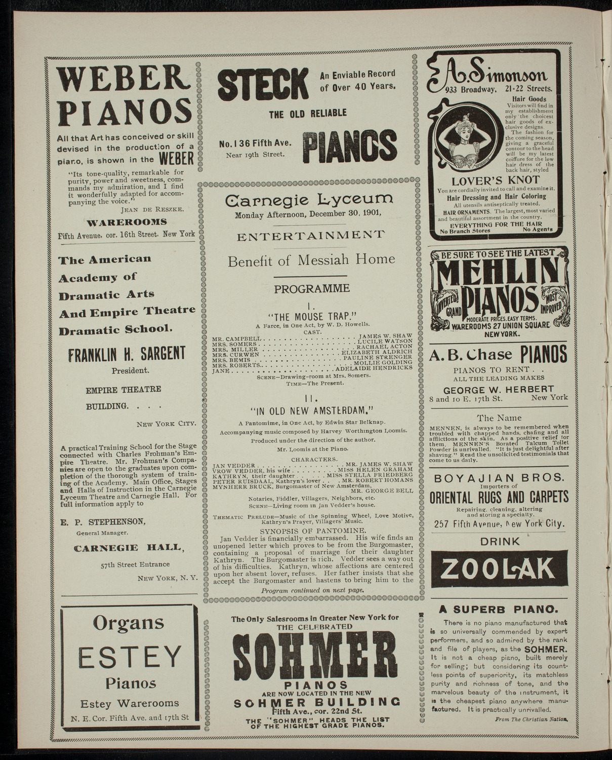 Entertainment for the Benefit of Messiah Home, December 30, 1901, program page 2