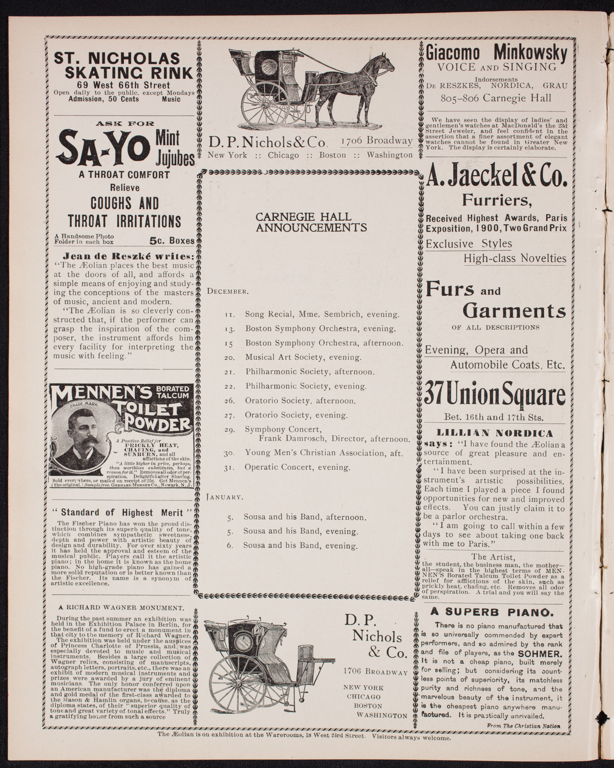 New York Philharmonic, December 8, 1900, program page 2