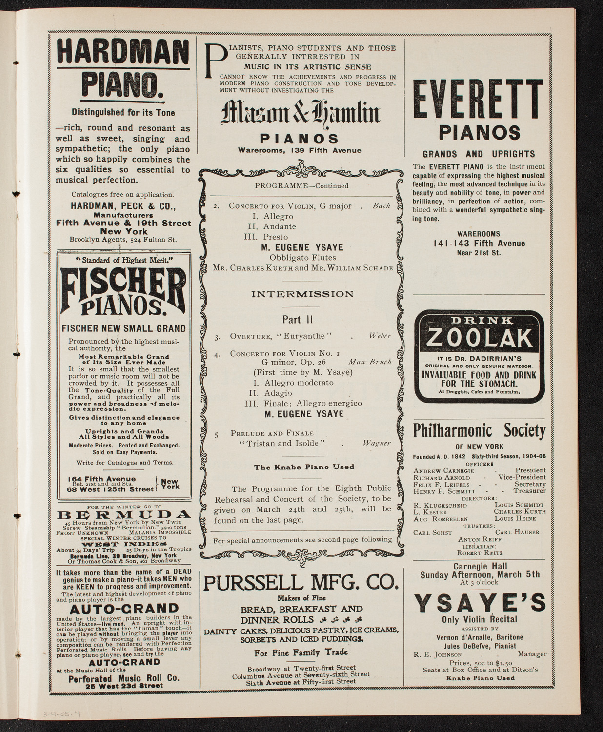 New York Philharmonic, March 4, 1905, program page 7