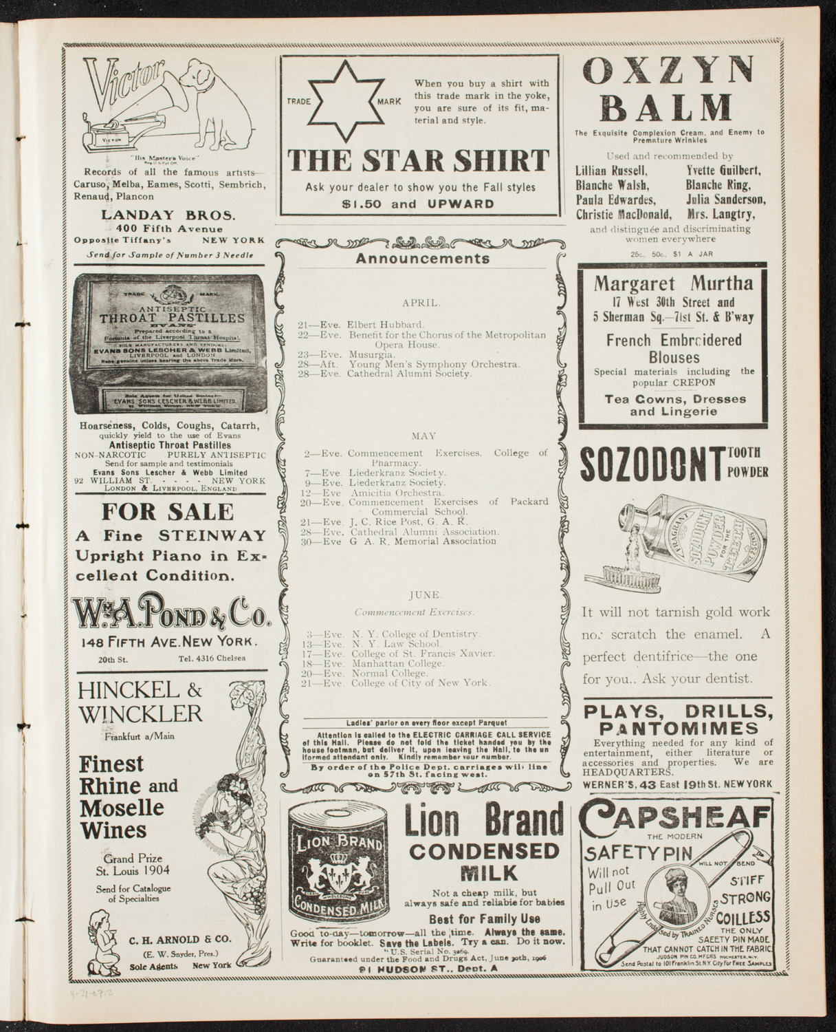 Benefit: Edvard Grieg Monument Committee, April 21, 1907, program page 3