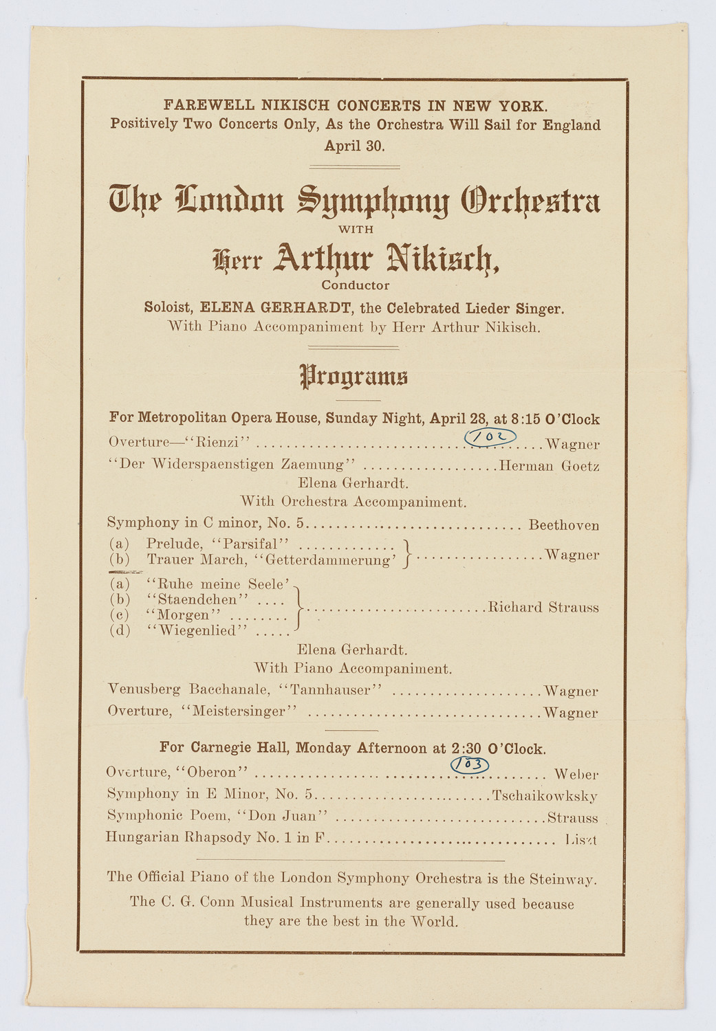 London Symphony Orchestra, April 29, 1912