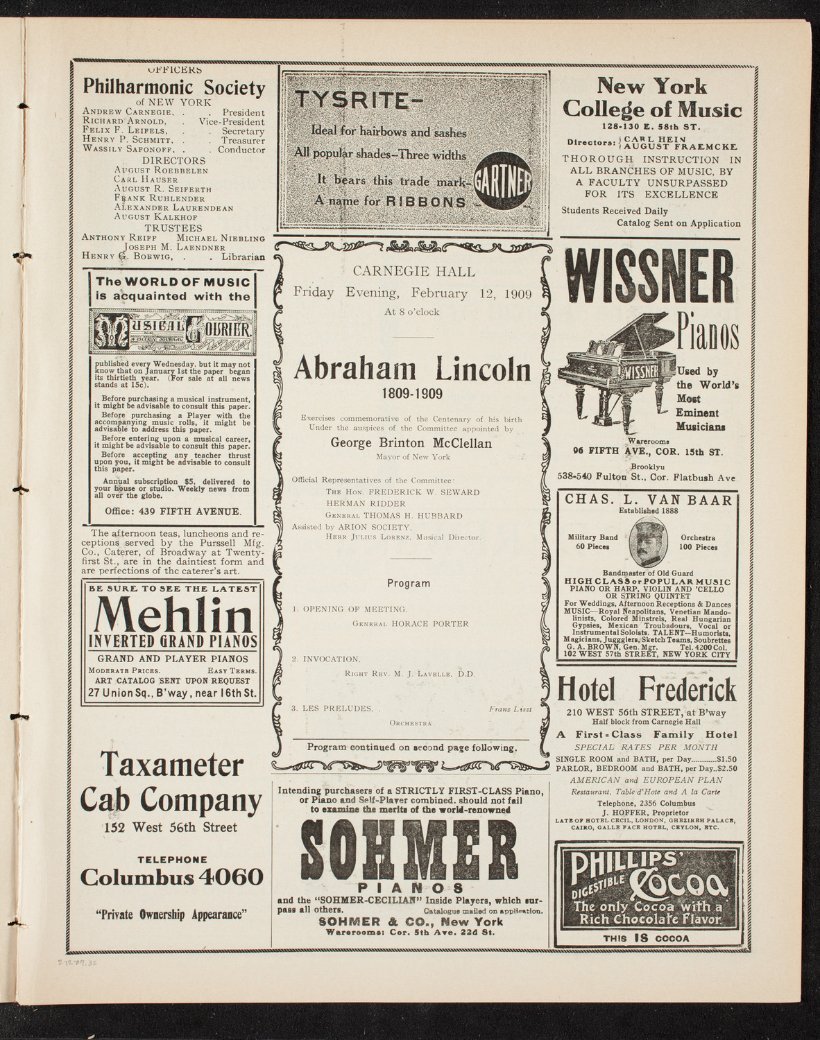 Tribute: Abraham Lincoln, February 12, 1909, program page 5