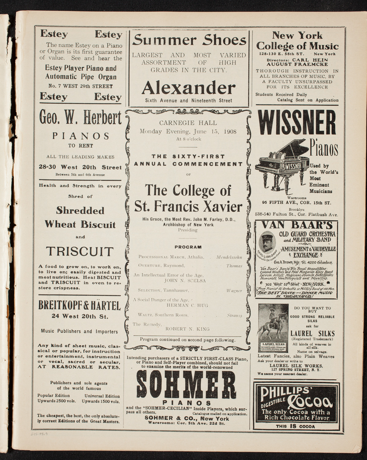 Graduation: College of St. Francis Xavier, June 15, 1908, program page 5