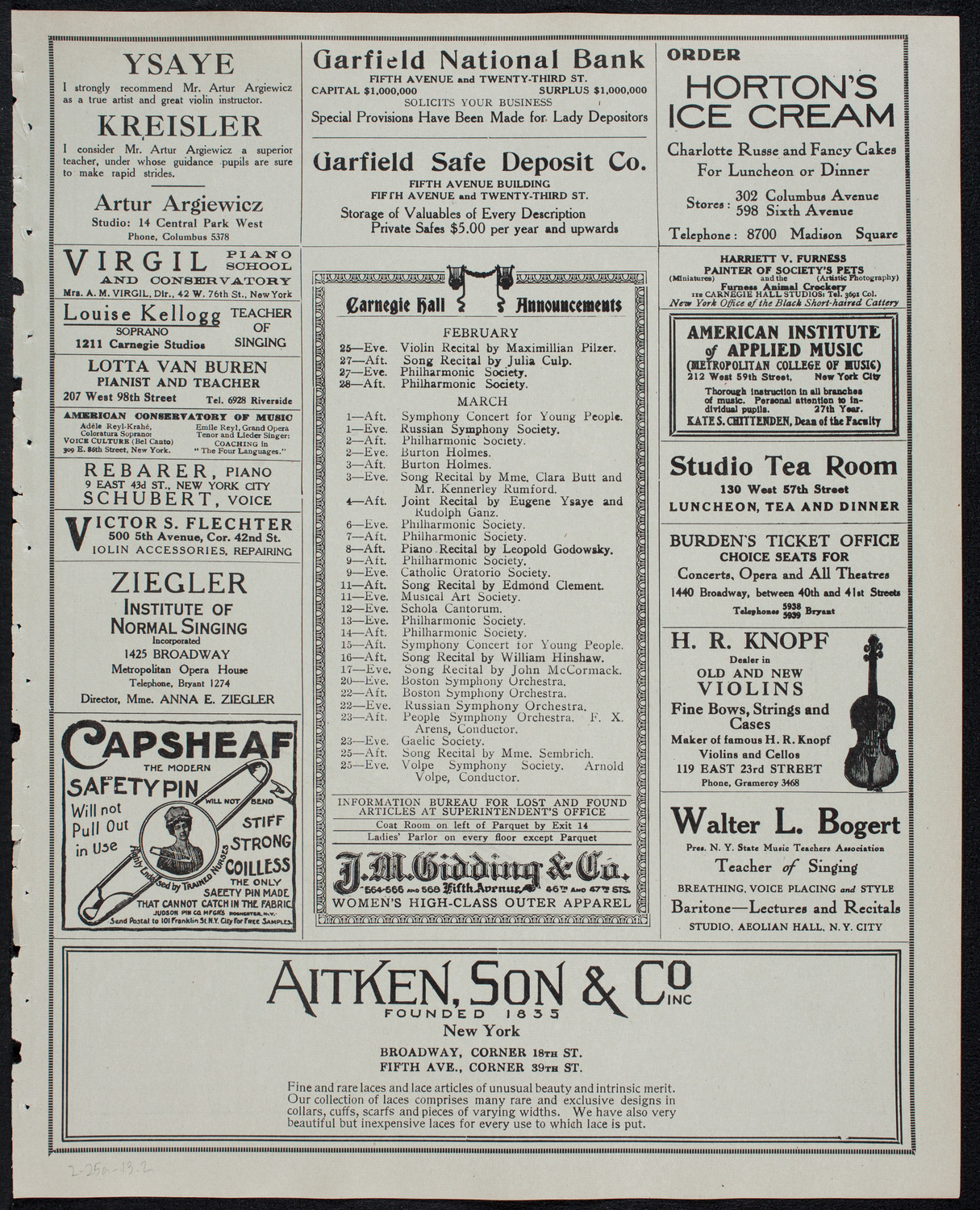 Efrem Zimbalist, Violin, and John Powell, Piano, February 25, 1913, program page 3