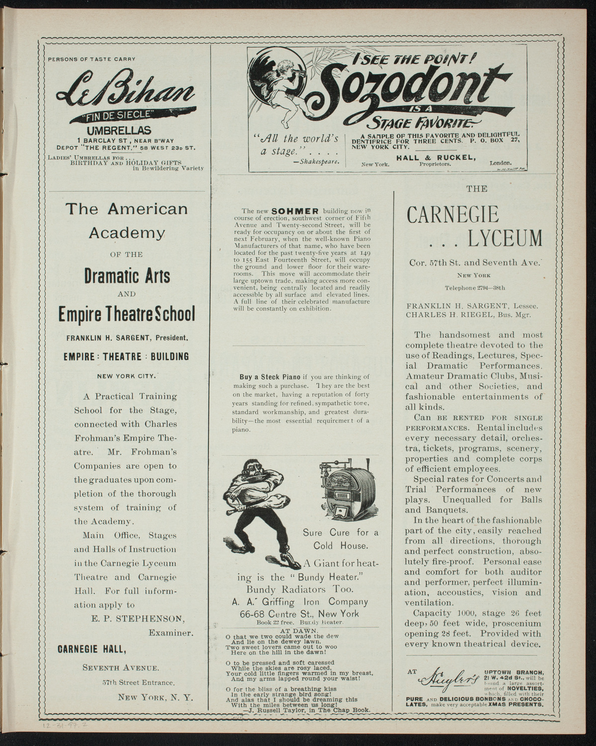 Benefit: Club Revolucionario Cubano/ Wounded Cubans, December 31, 1897, program page 3