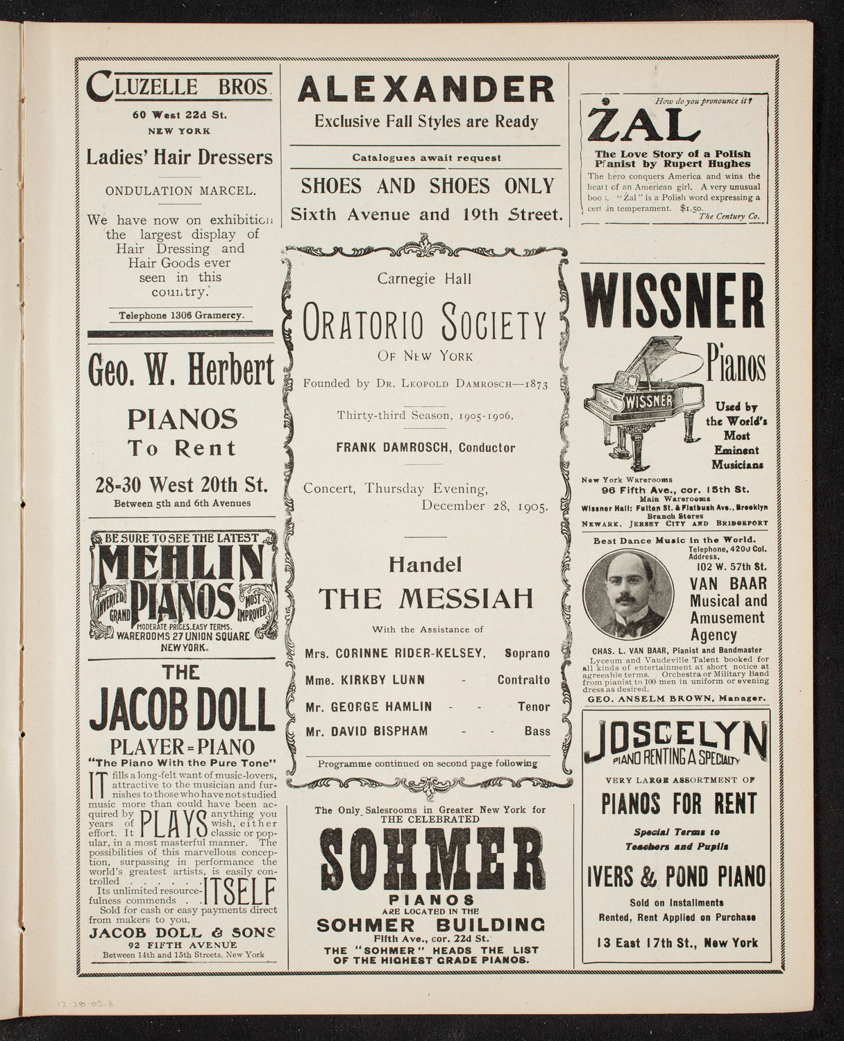 Oratorio Society of New York, December 28, 1905, program page 5