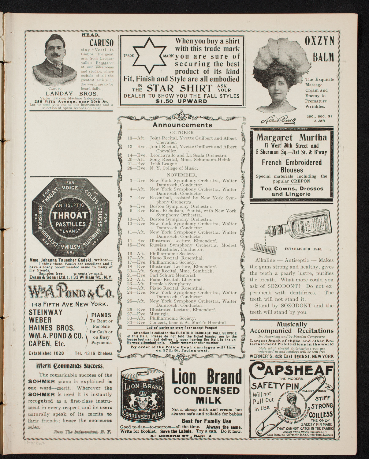 Ruggero Leoncavallo and La Scala Orchestra, October 10, 1906, program page 3