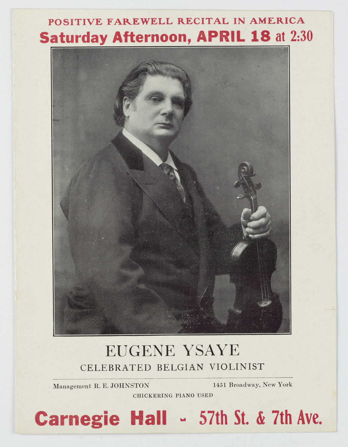 <p><strong>Cancelled Concert: Eugène Ysaÿe, April 18, 1914</strong></p>