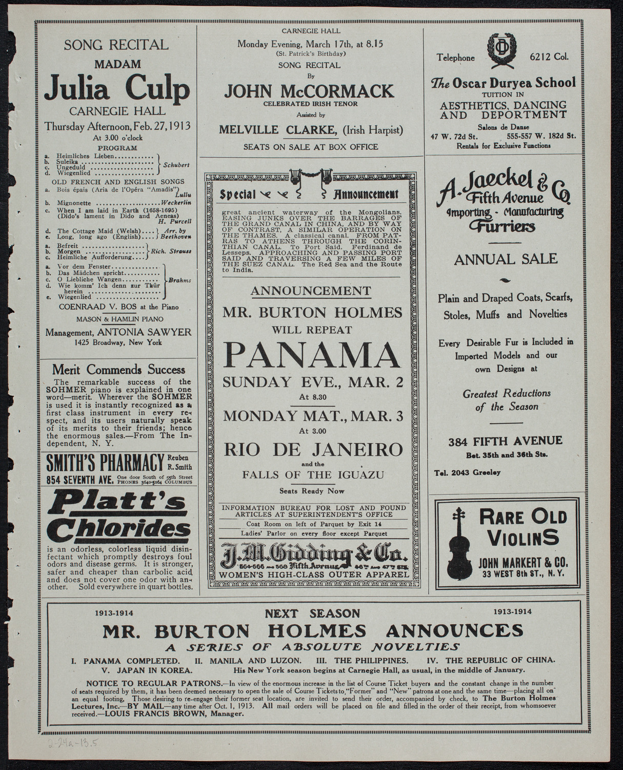 Burton Holmes Travelogue: Panama, February 24, 1913, program page 9