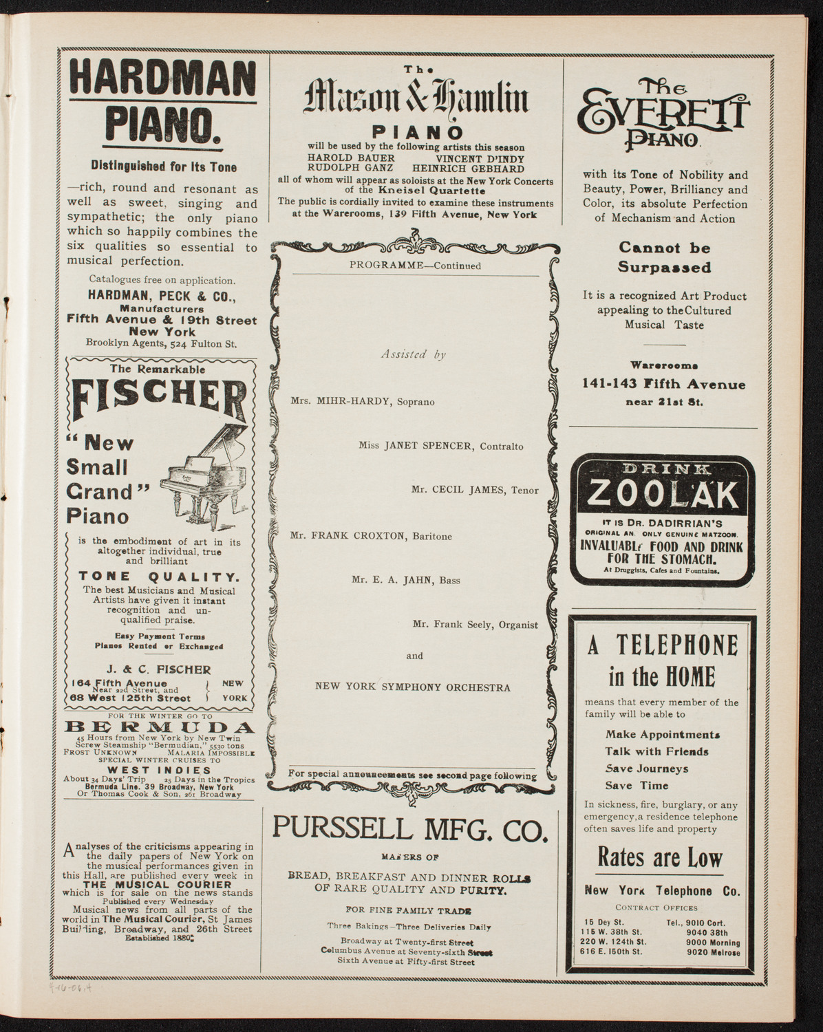 People's Choral Union of New York, April 16, 1906, program page 7