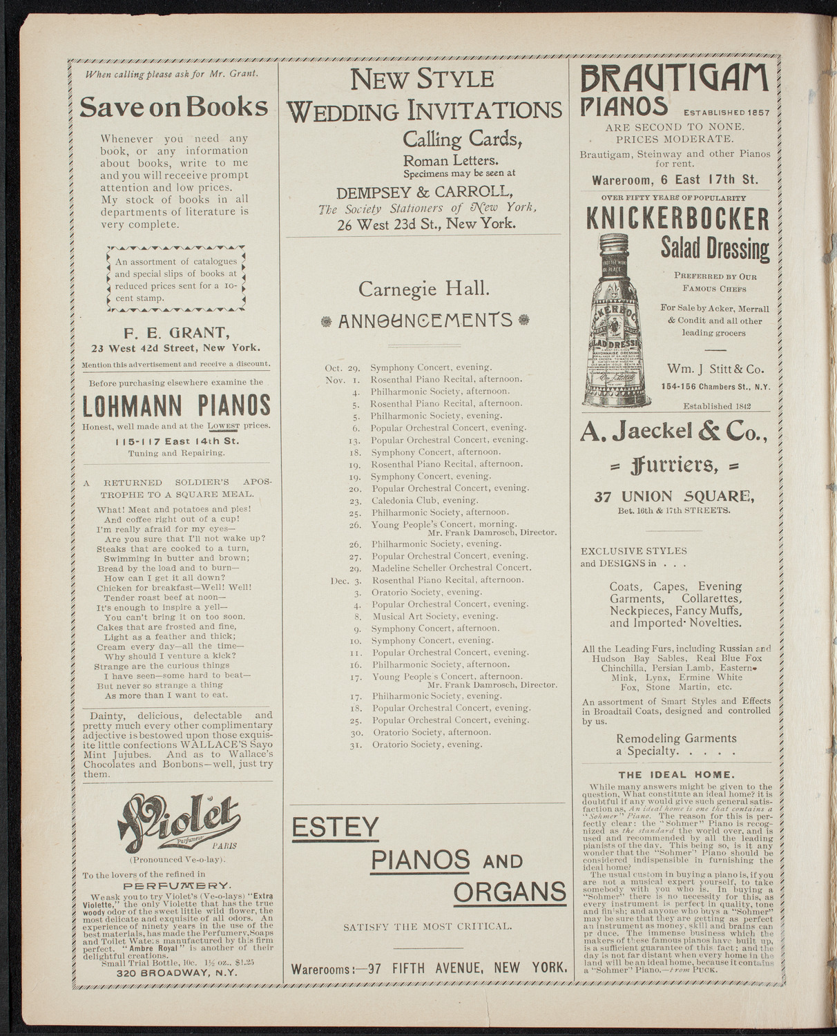 Moriz Rosenthal, Piano, October 29, 1898, program page 2