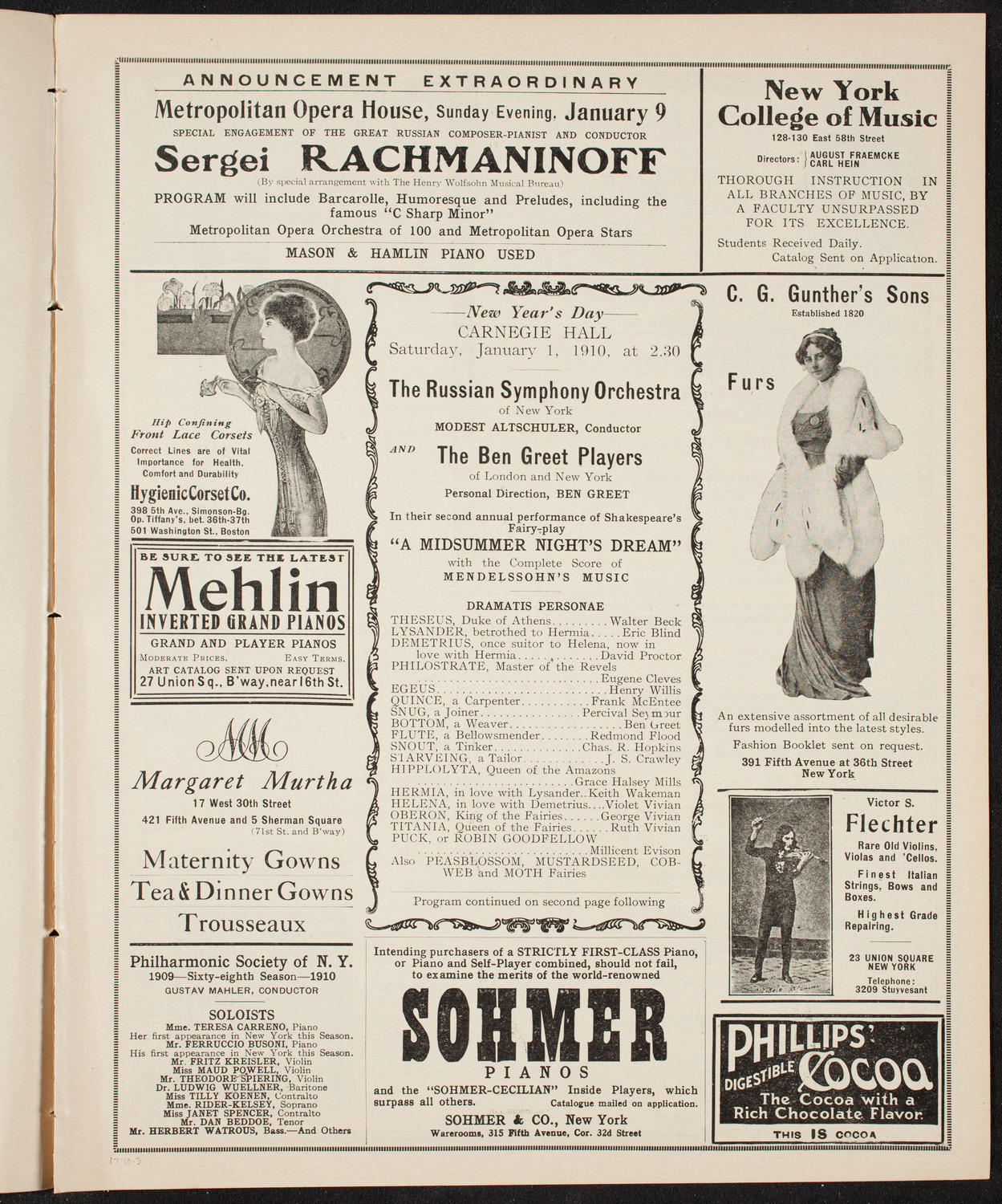 Russian Symphony Society of New York, January 1, 1910, program page 5