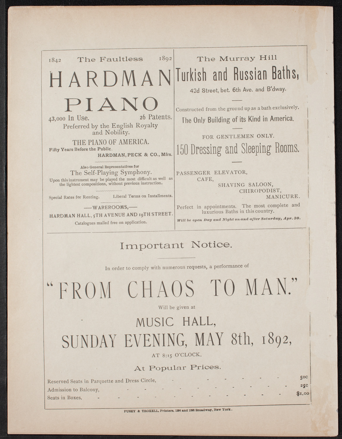 Urania Scientific Theatre, May 2, 1892, program page 12