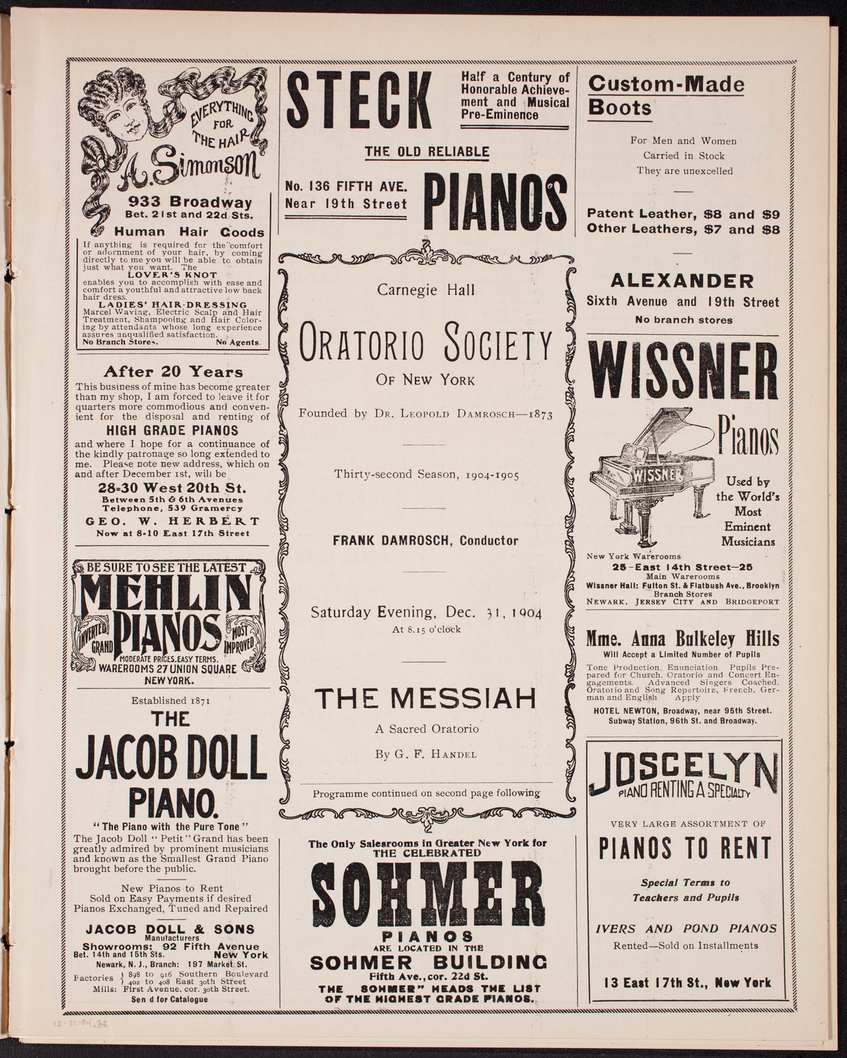 Oratorio Society of New York, December 31, 1904, program page 5