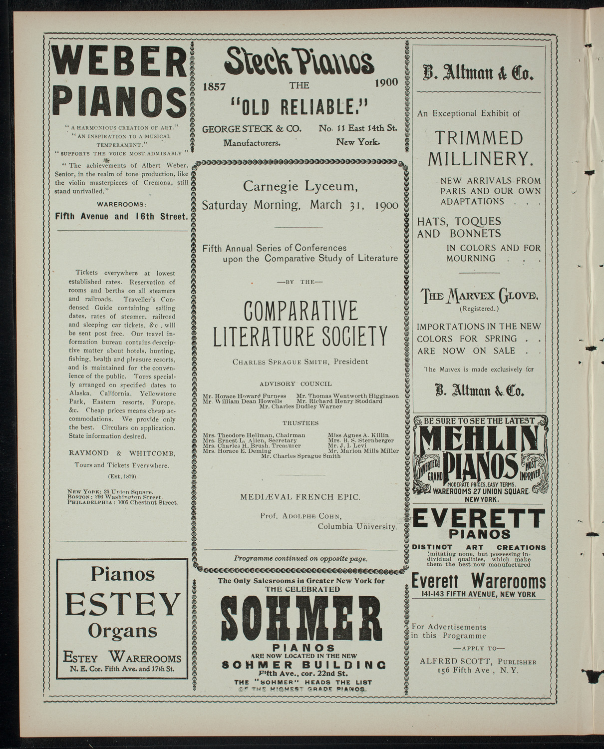 Comparative Literature Society, March 31, 1900, program page 2