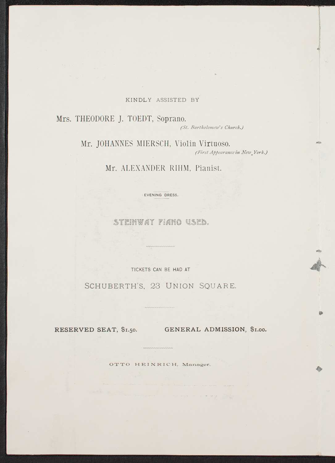 Walter Petzet, March 8, 1893, program page 2