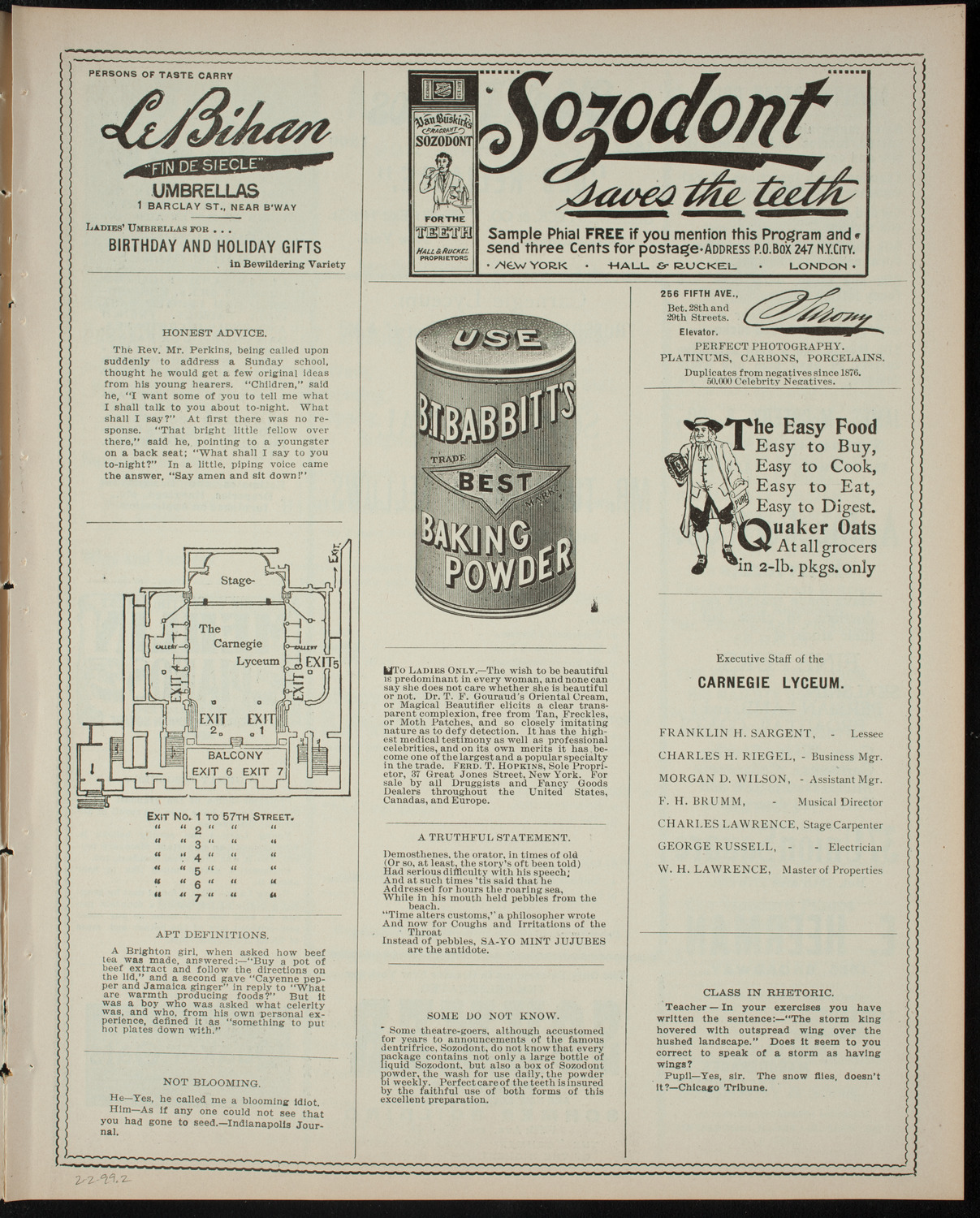 Townsend H. Fellows and Others, February 2, 1899, program page 3