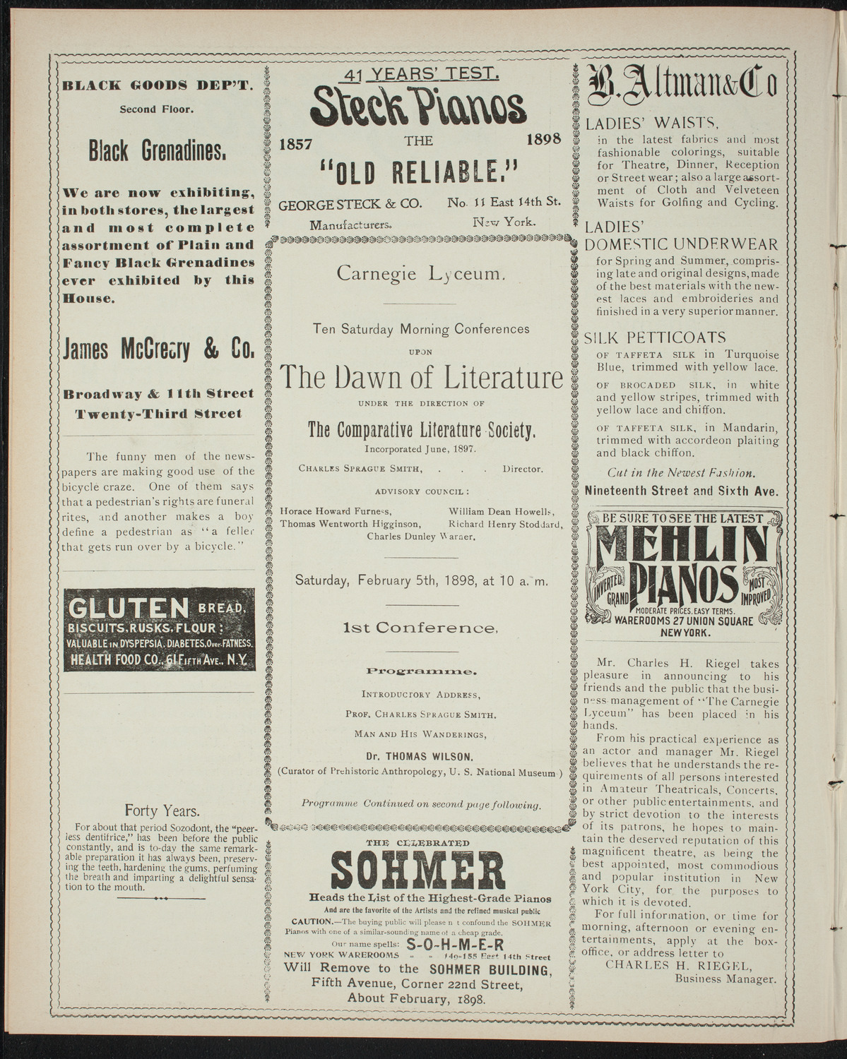 Comparative Literature Society Saturday Morning Conference, February 5, 1898, program page 4