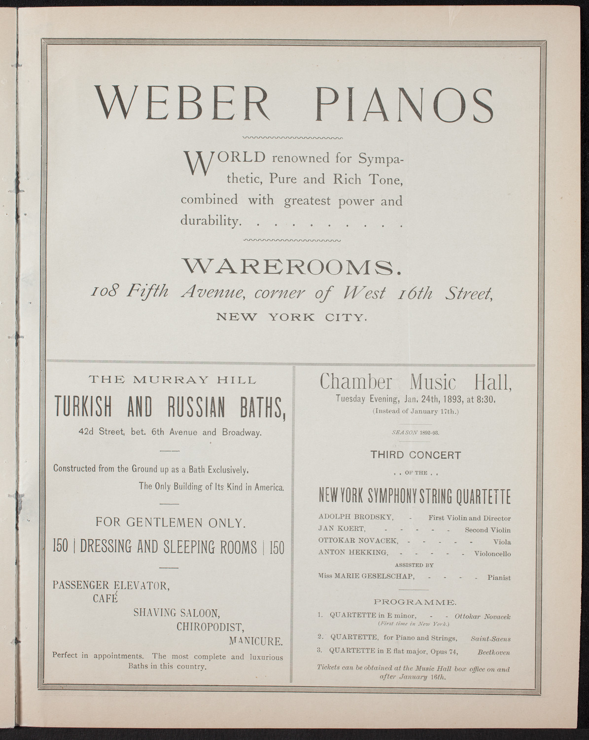 Damrosch Sunday Concert, January 22, 1893, program page 7