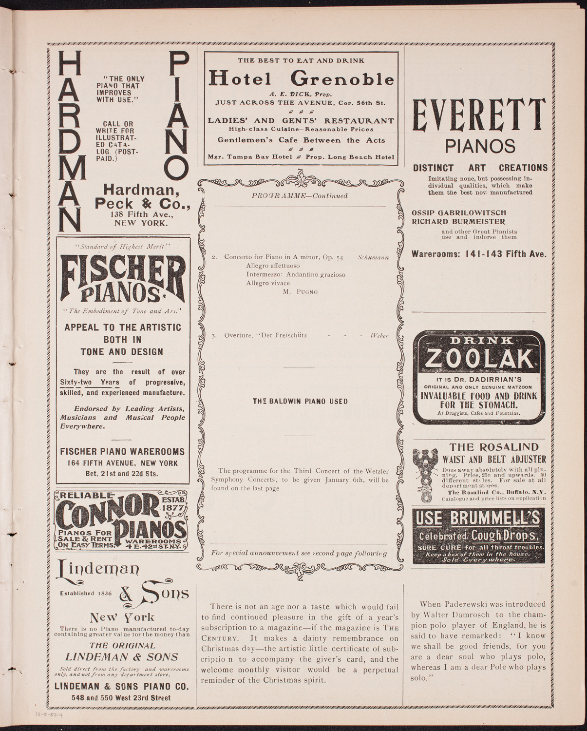 Wetzler Symphony Orchestra, December 2, 1902, program page 7