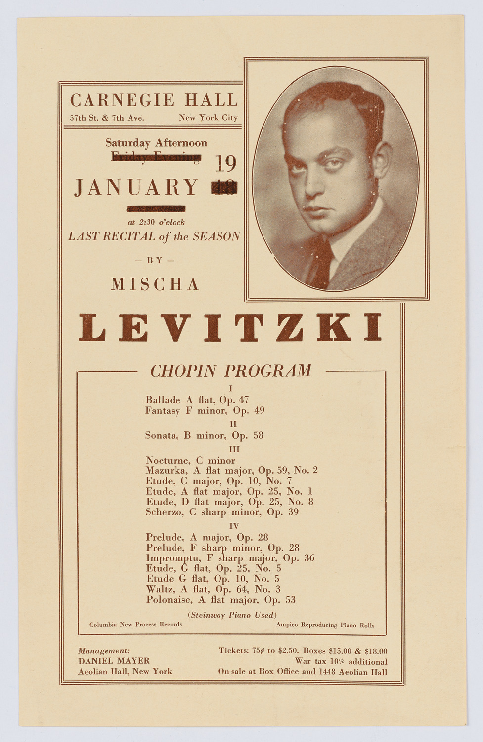 Mischa Levitzki, January 19, 1924