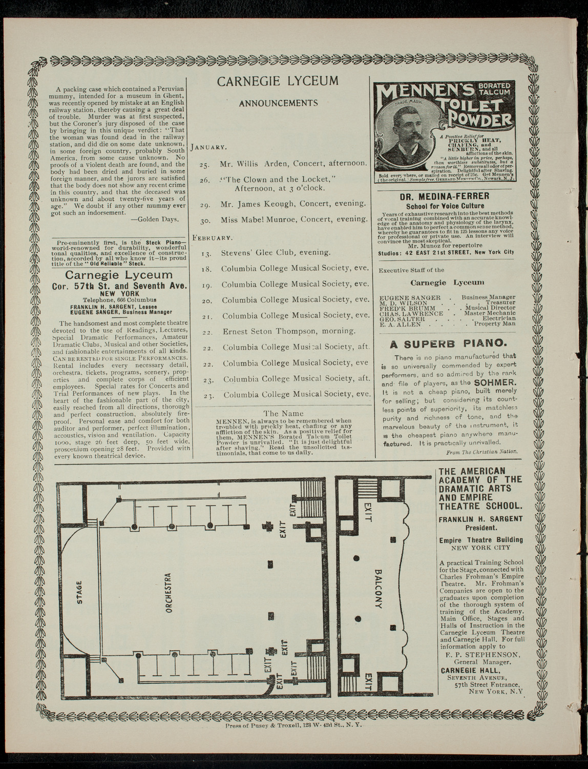 Academy Stock Company of the American Academy of Dramatic Arts and Empire Theatre Dramatic School, January 25, 1901, program page 4