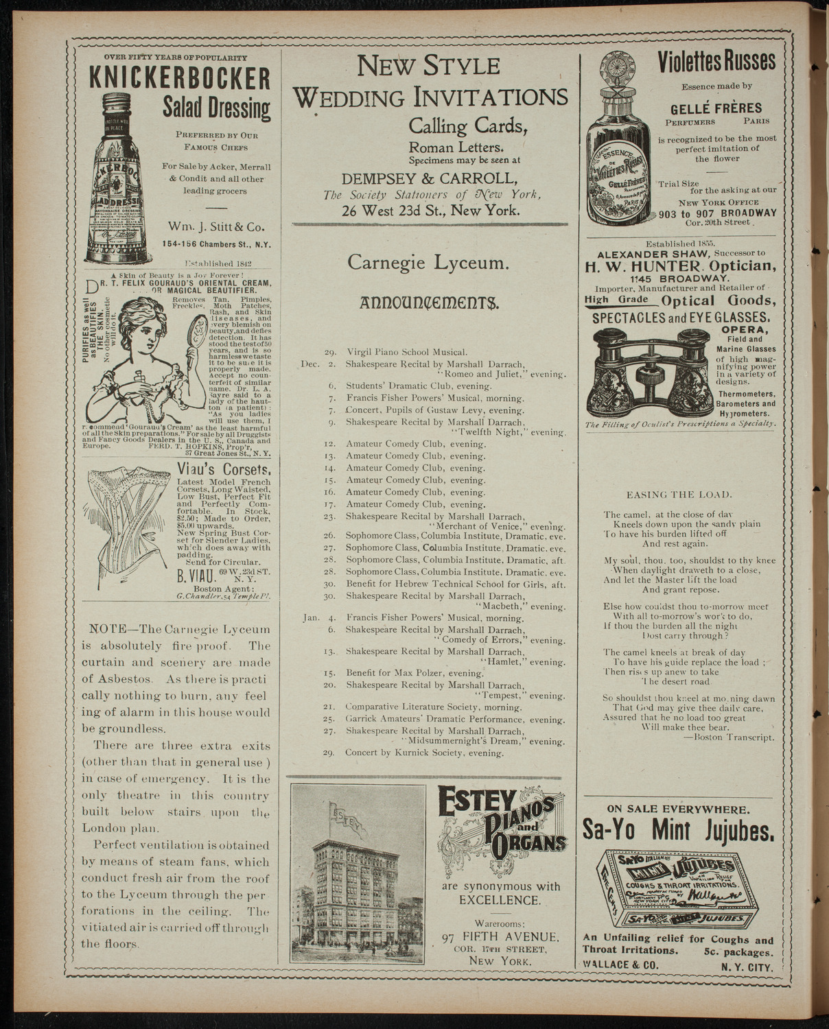 Shakespeare Recital: The Tempest, November 25, 1898, program page 2