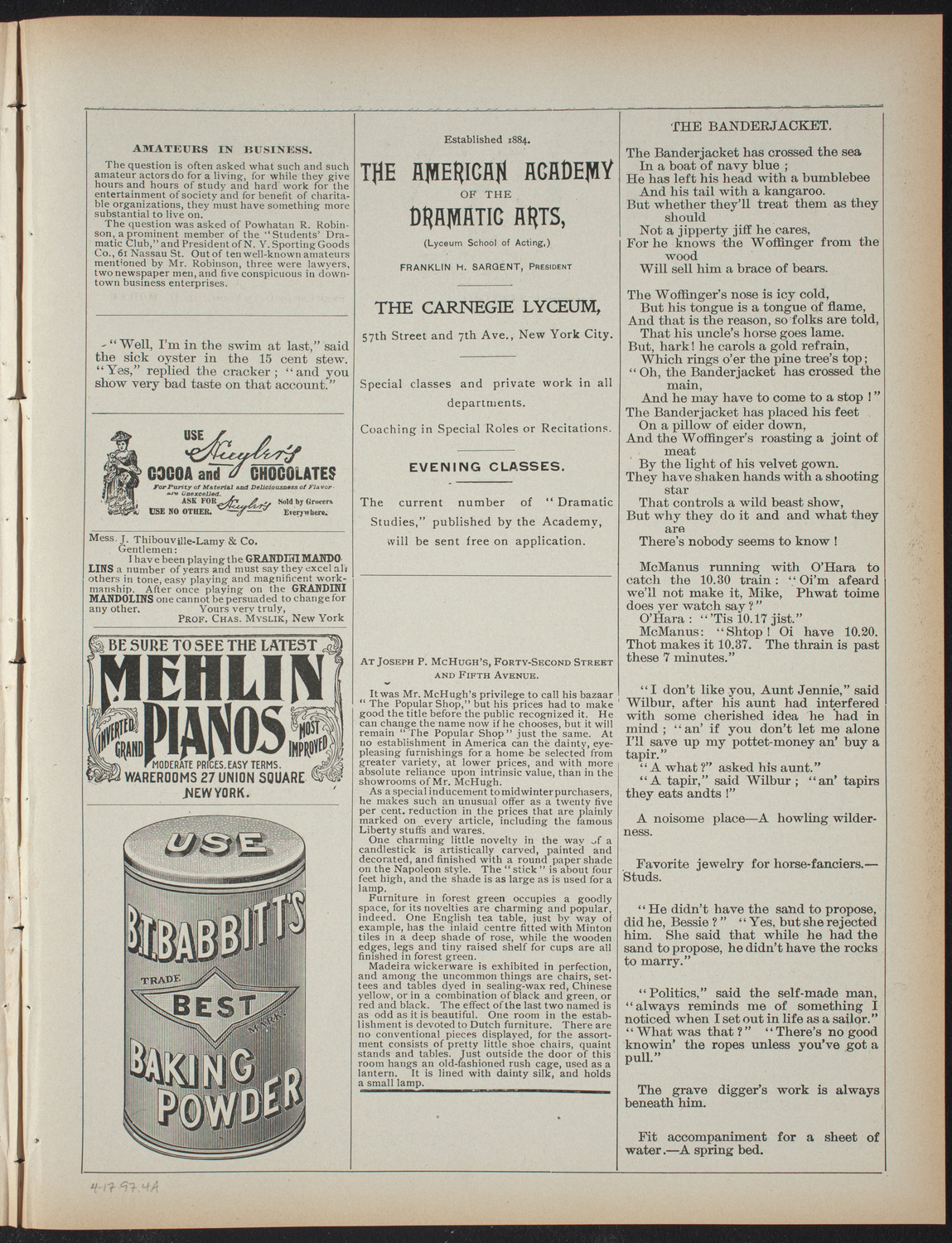 American Academy of Dramatic Arts: Private performance by members of the Junior Class, April 17, 1897, program page 7