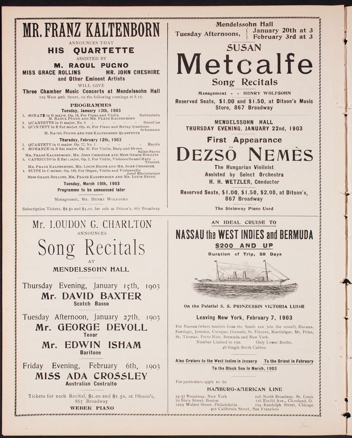 Kaltenborn Sunday Evening Concert, January 11, 1903, program page 8