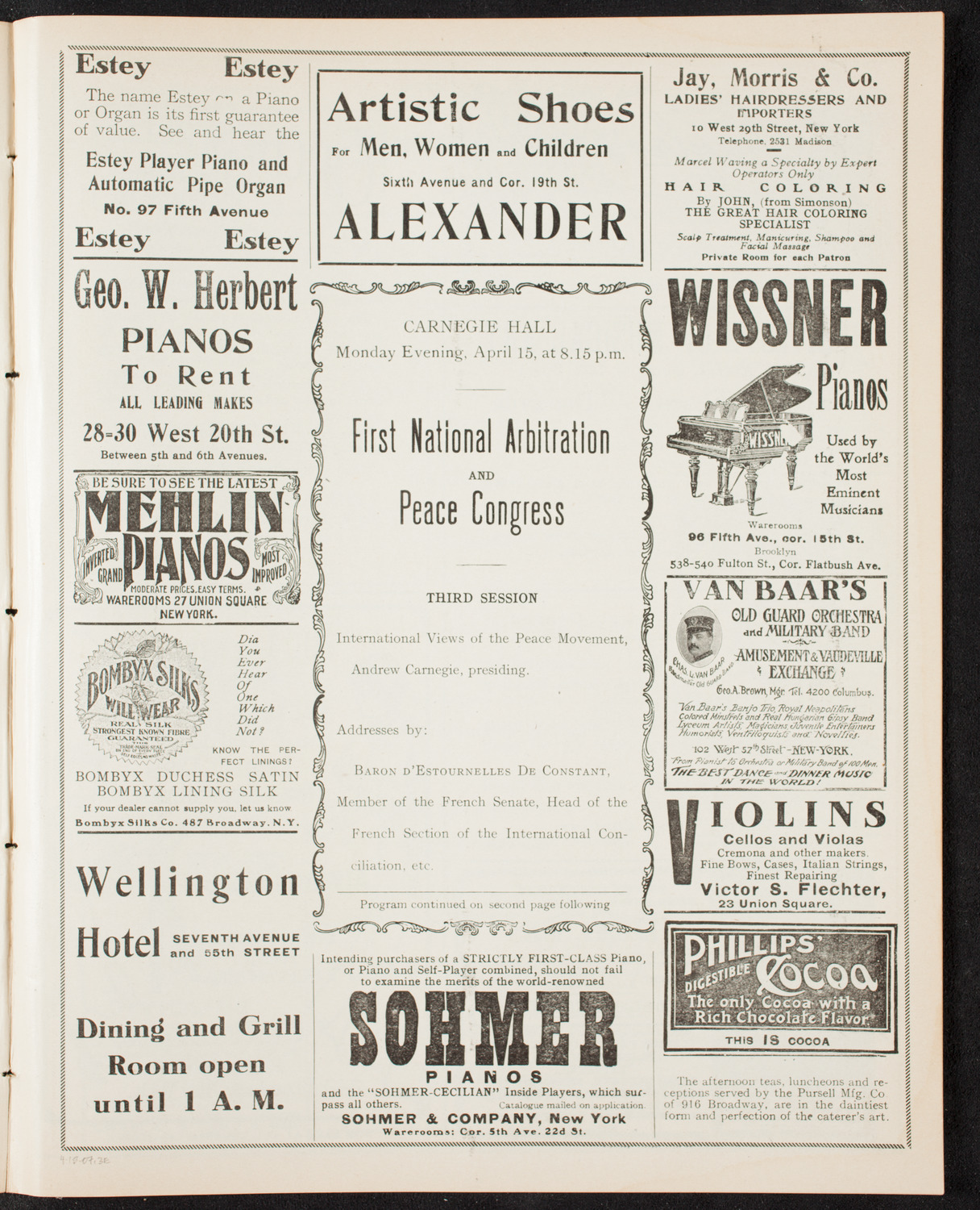 National Arbitration and Peace Congress, April 15, 1907, program page 5