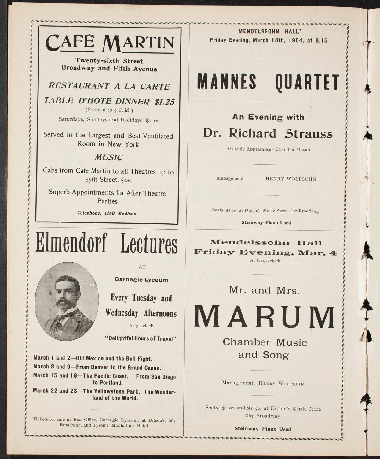 Richard Strauss with Wetzler Symphony Orchestra, February 27, 1904, program page 10