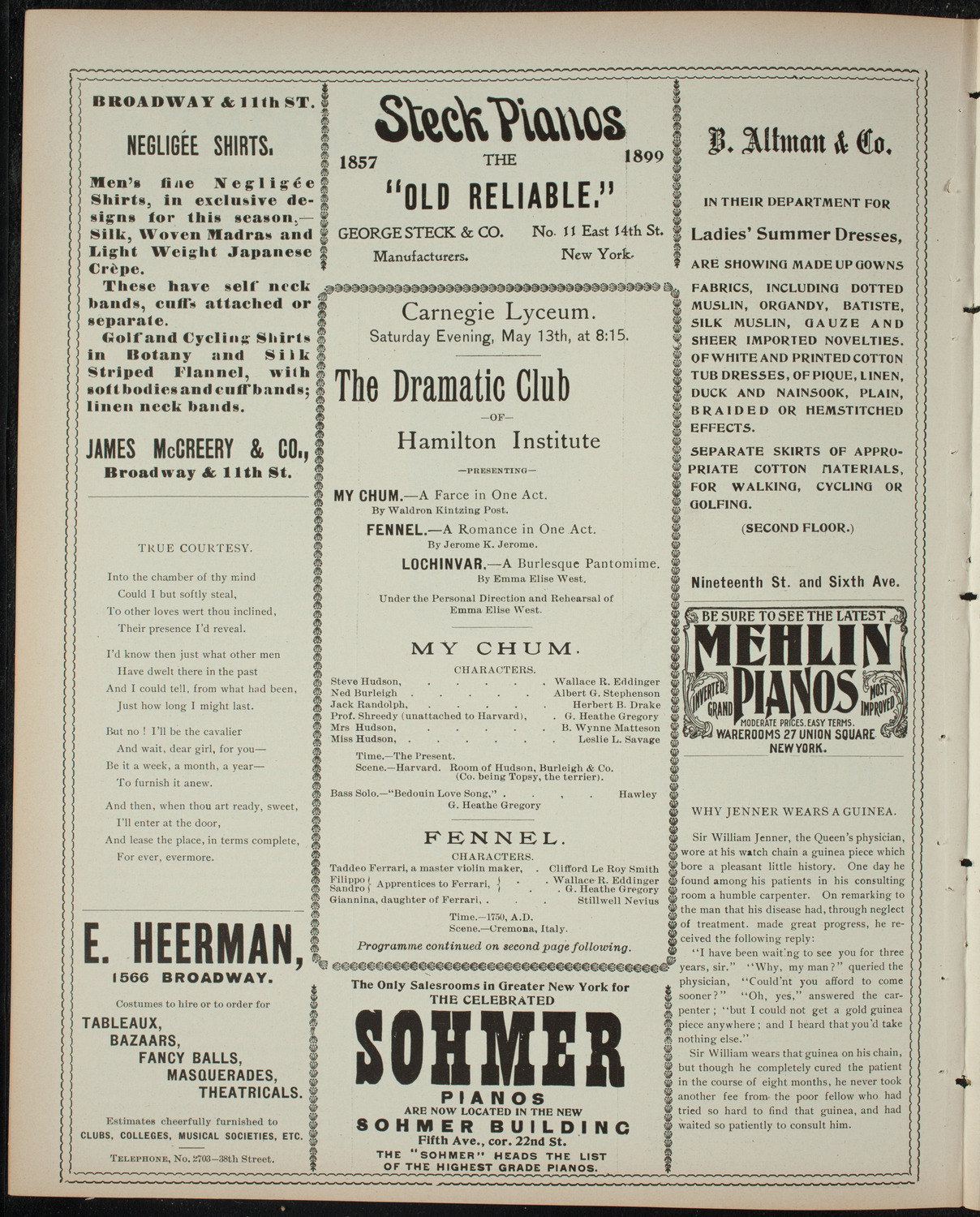 Hamilton Institute Dramatic Club, May 13, 1899, program page 4