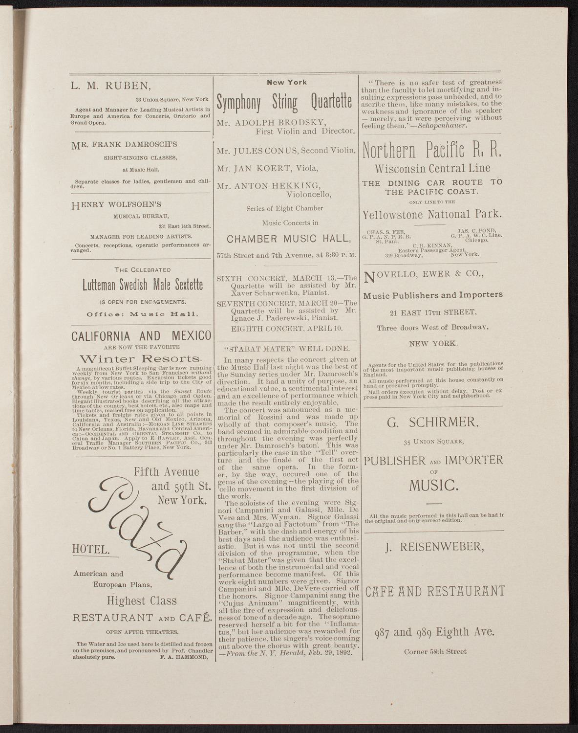 Rose Schottenfels, March 8, 1892, program page 9