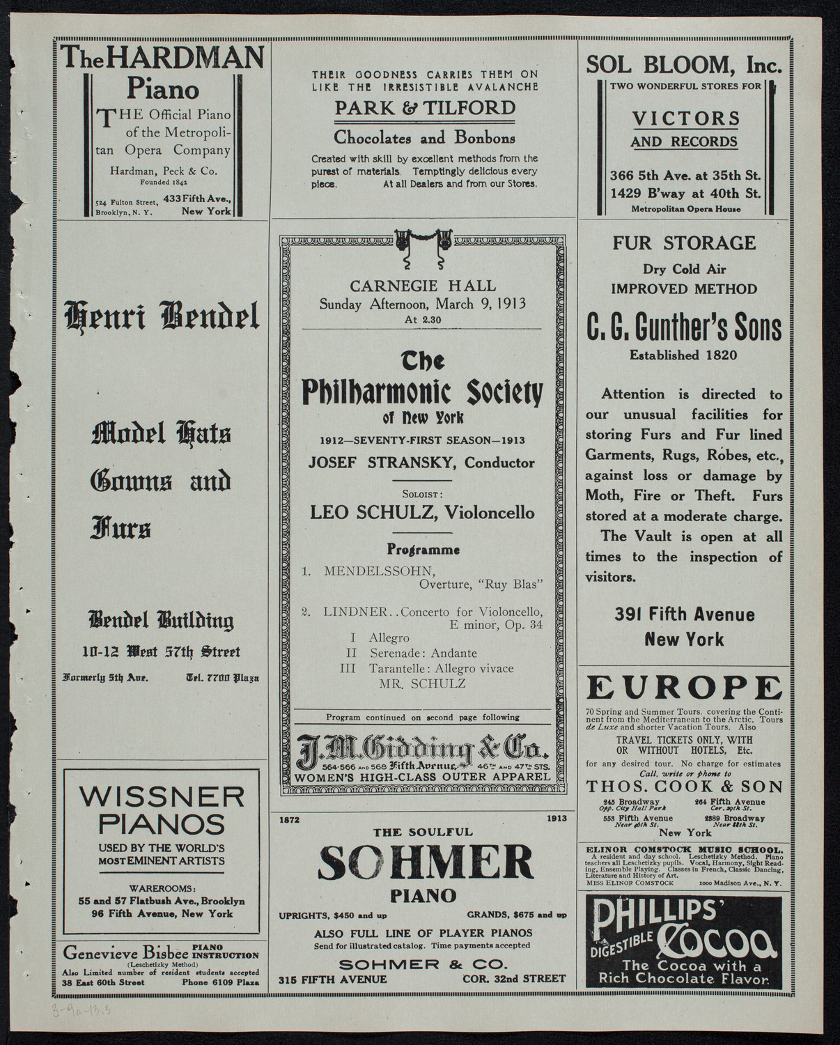 New York Philharmonic, March 9, 1913, program page 5