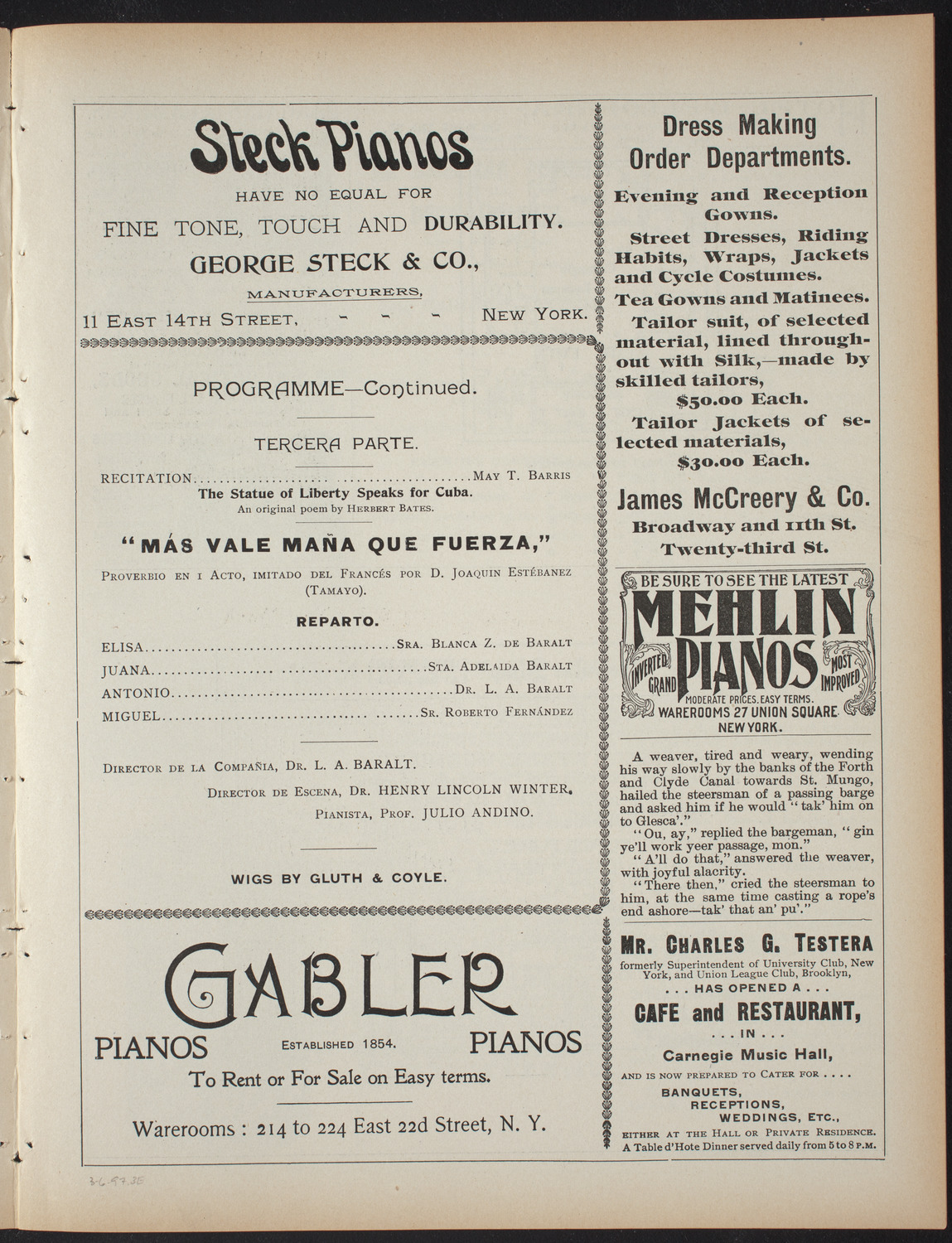 Benefit for the Sick and Wounded in the Cuban Revolution, March 6, 1897, program page 5
