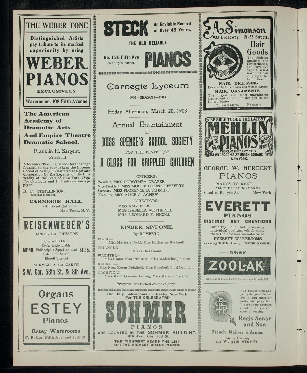 Miss Spence's School Society: Annual Entertainment ot Benefit A Class for Crippled Children, March 20, 1903, program page 2