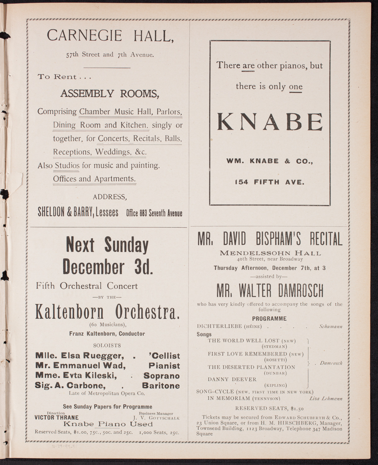 Benefit: German Hospital and Dispensary, November 29, 1899, program page 7
