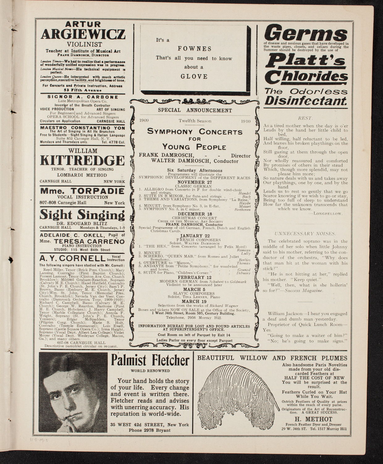 New York Philharmonic, November 5, 1909, program page 9